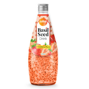290ml glass bottle basi seed drink with strawberry flavor.