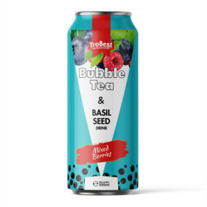 500ml canned buble tea and basil seed drink with strawberry blueberry.