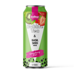 500ml canned buble tea and basil seed drink with strawberry kiwi.