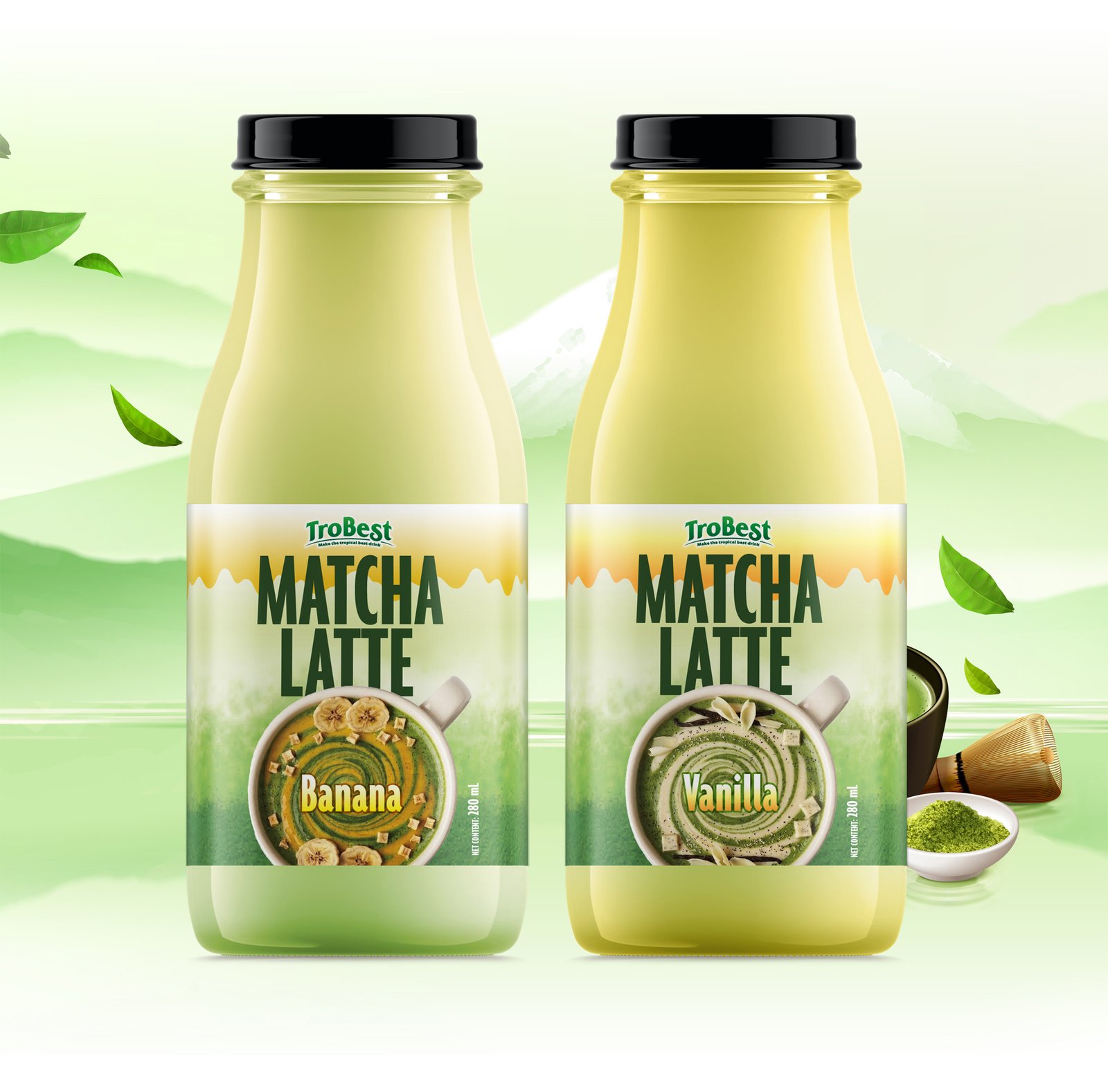 Ready To Drink Vanilla Matcha Latte 280ml Glass Bottle Poster 1