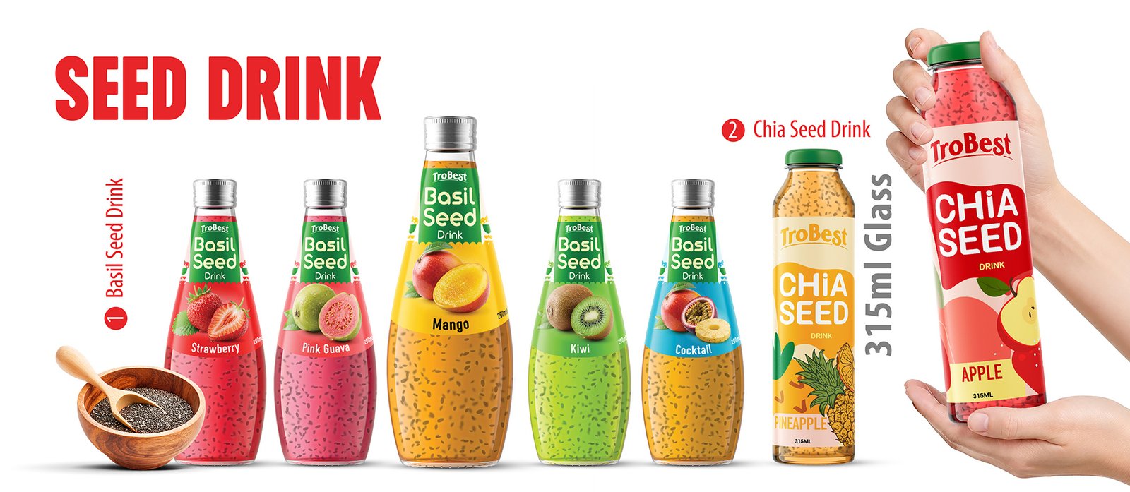 290ml Glass Bottle BASIL SEED DRINK With KIWI Poster 1
