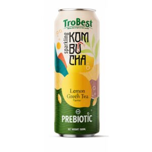 Sparkling Prebiotic Kombucha Tea Drink With Lemon Green Tea Flavor