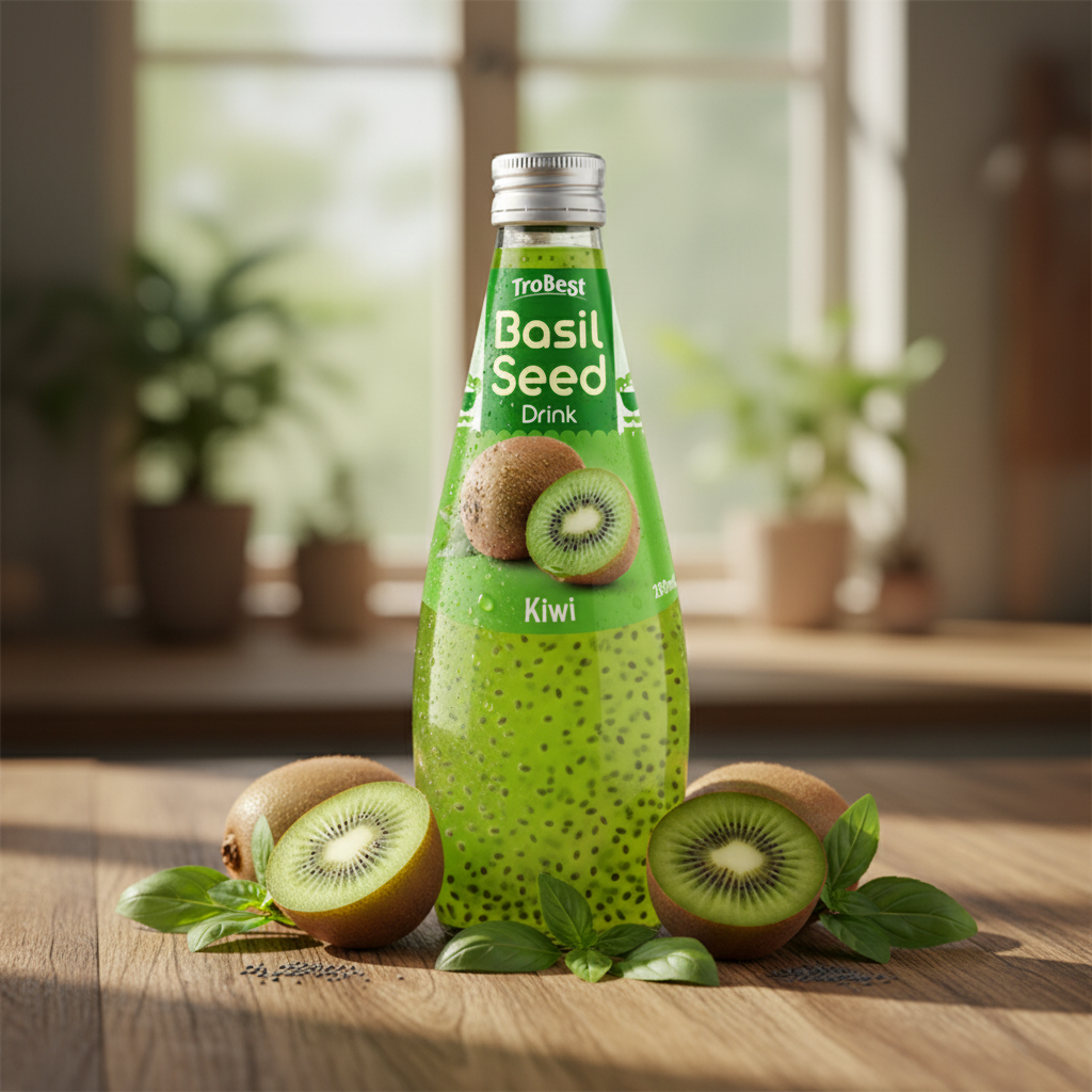 290ml Glass Bottle BASIL SEED DRINK With KIWI - Trobest Premium Beverage