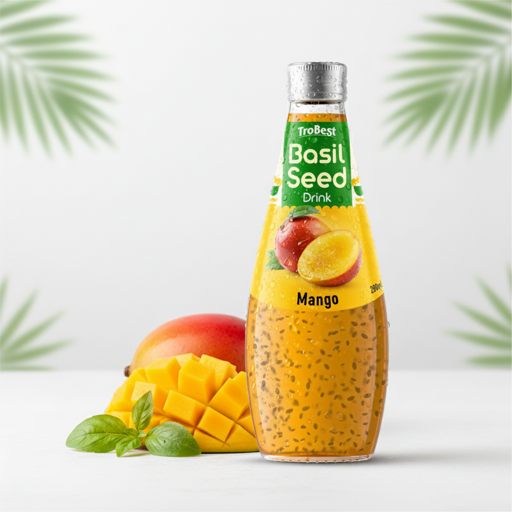 290ml Glass Bottle Basil Seed Drink with Mango - Trobest Premium Beverage