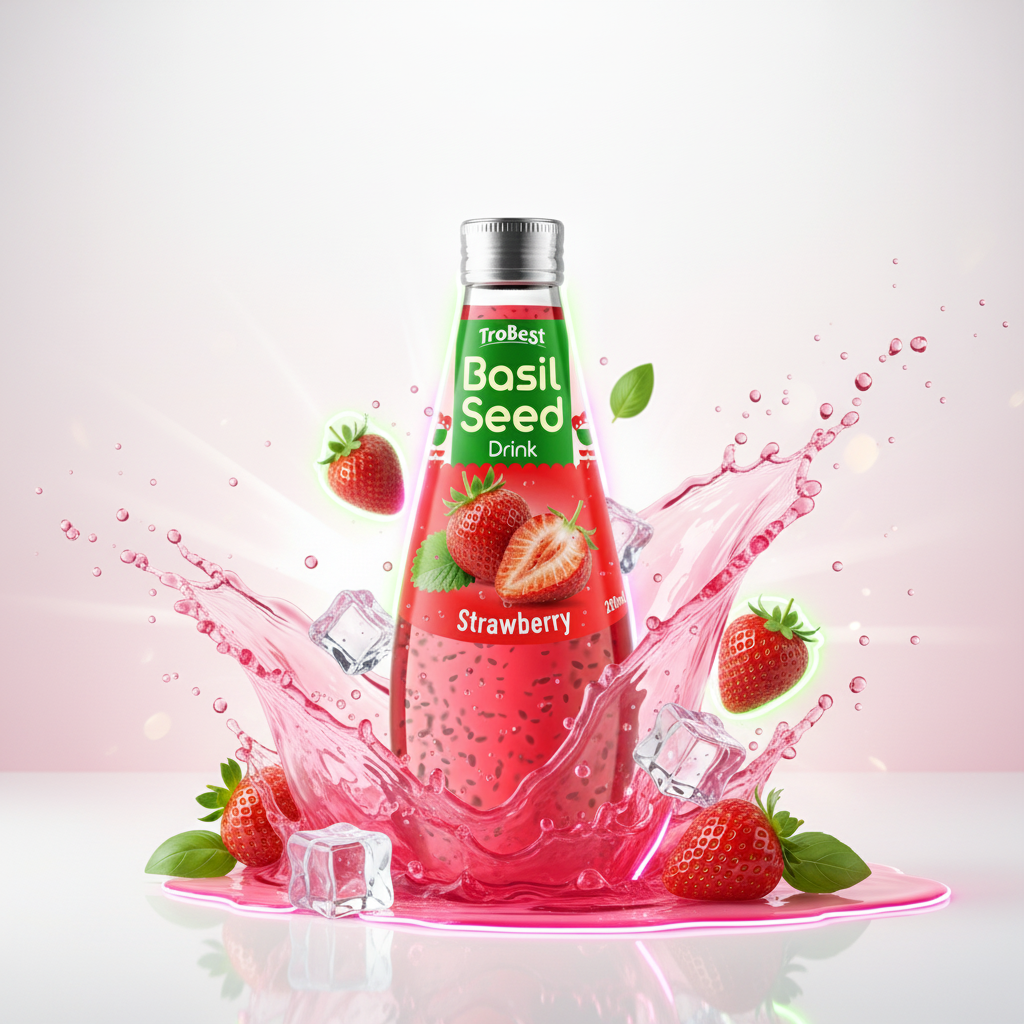 Trobest 290ml Basil Seed Drink with Strawberry – Premium Glass Bottle
