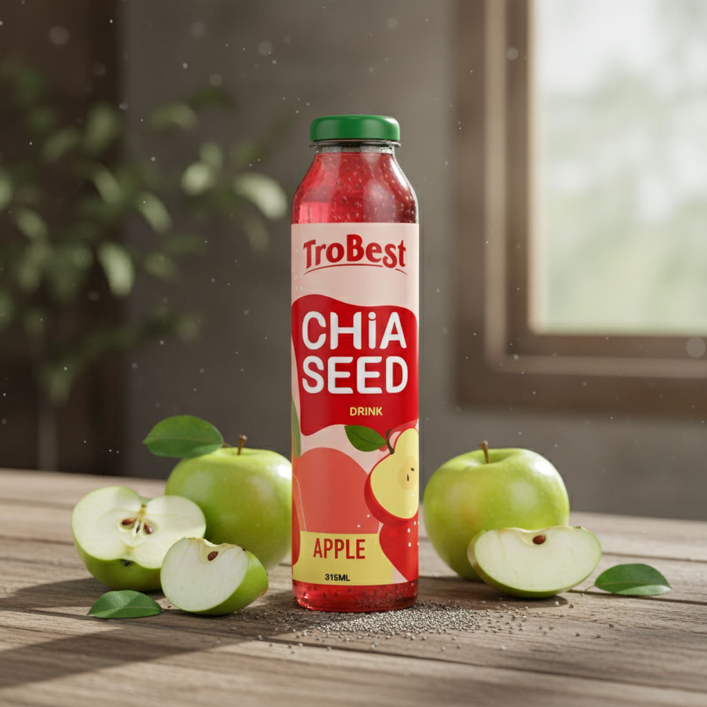 315ml Glass Bottle BASIL SEED DRINK With APPLE - Trobest Premium Beverage
