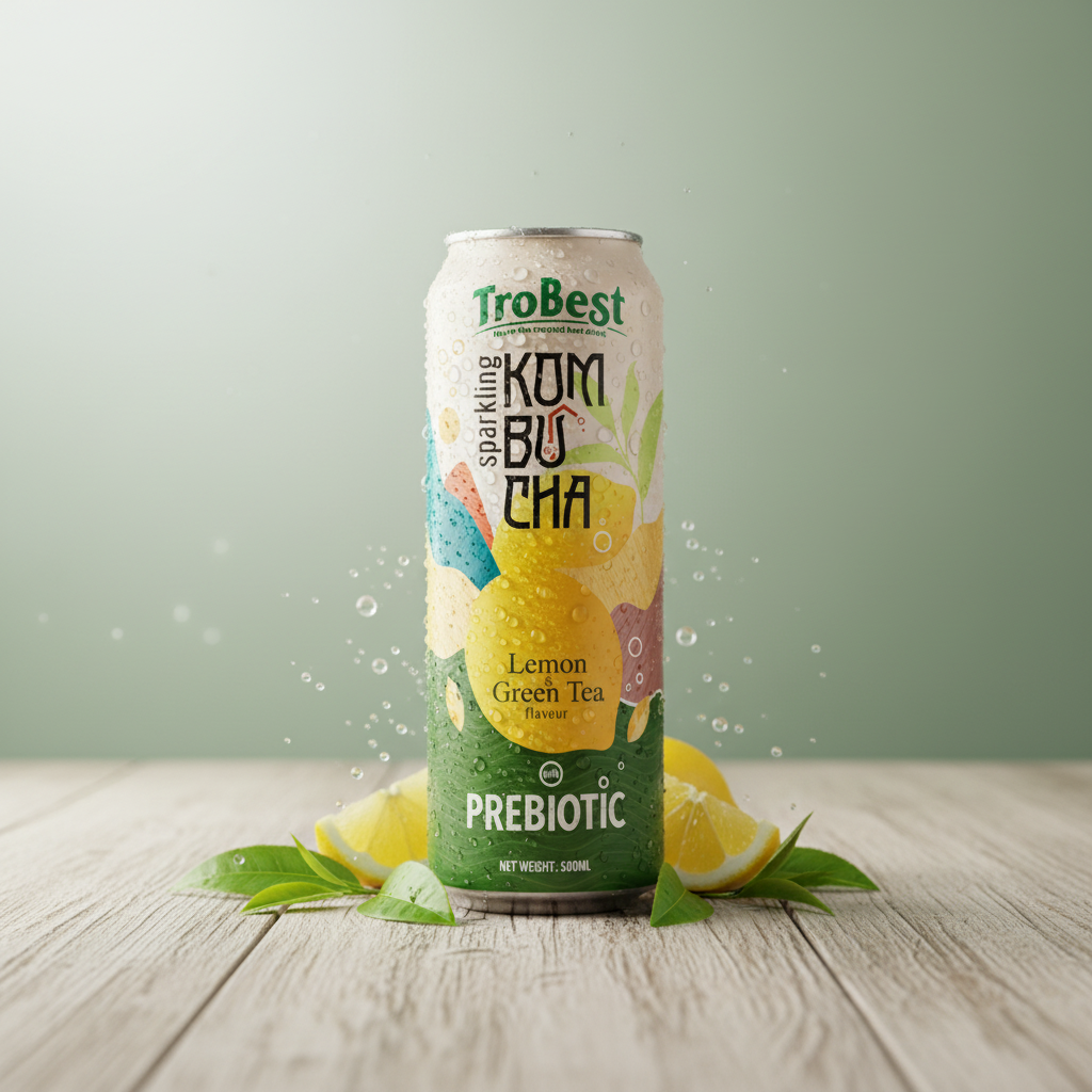 Sparkling Prebiotic Kombucha Lemon Green Tea - Trobest Premium Beverage